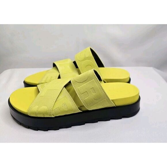 Sorel Roaming Sport Slides Neon Yellow Platform Sandals Size 7.5 - Picture 1 of 8